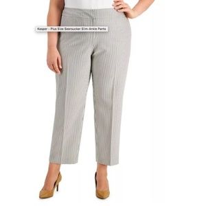 Kasper Women's Seersucker Grey & White Stripe Lightweight Pants Sz 10 Slim Ankle